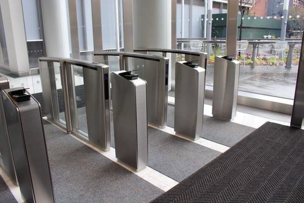 Boon Edam Optical Turnstiles with Integrated Pedestals and Fingerprint Technology