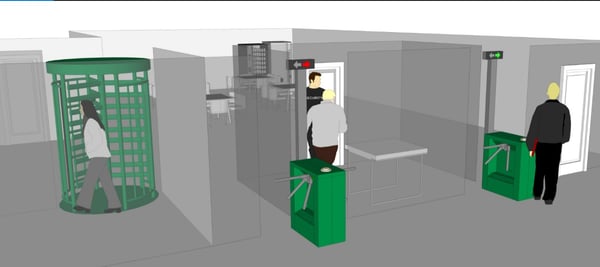 Distribution centers use full height and tripod turnstiles for employees leaving work