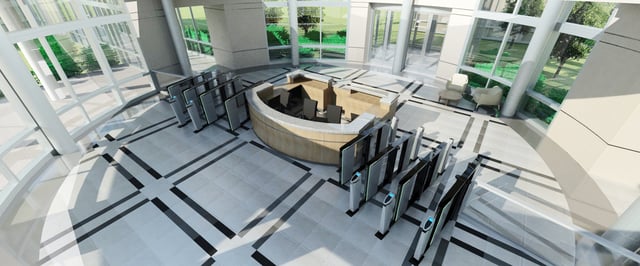 Physical security: optical turnstiles in lobby