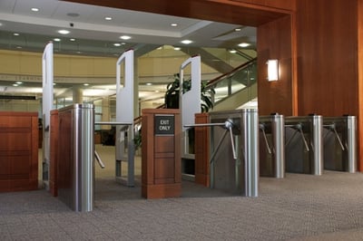 Tripod turnstiles can be set to freely rotate in an emergency