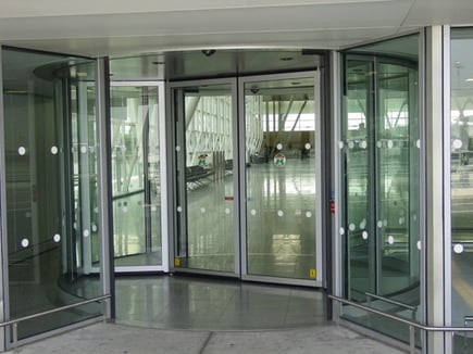 Revolving Door with Decals for Safety