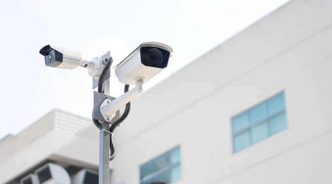 A CCTV camera setup outside a building.